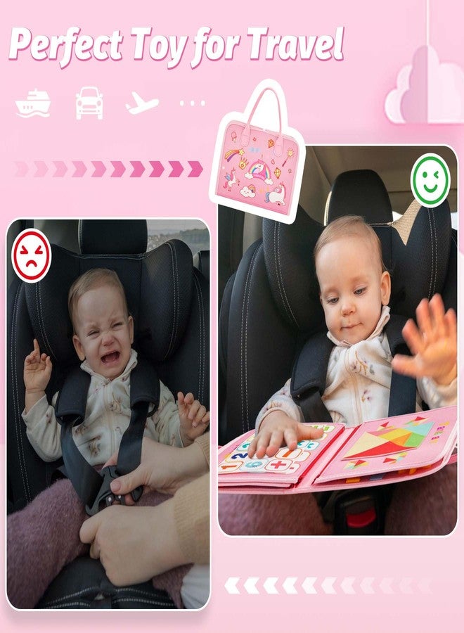 Yeeeasy Montessori Busy Board for Toddlers 1-4 Years Old - Sensory Educational Toy for Fine Motor Skills, Travel-Friendly Activity Book, for Boys & Girls, Pink - Image 2